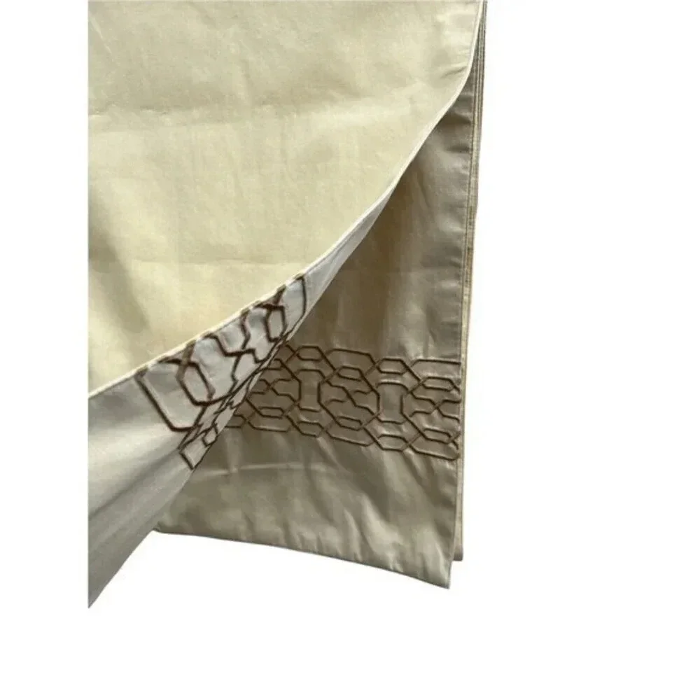 Dinning Room Table Runner Solid Cream With Gold Geometric Trim  84 x 14 Inches‍‎